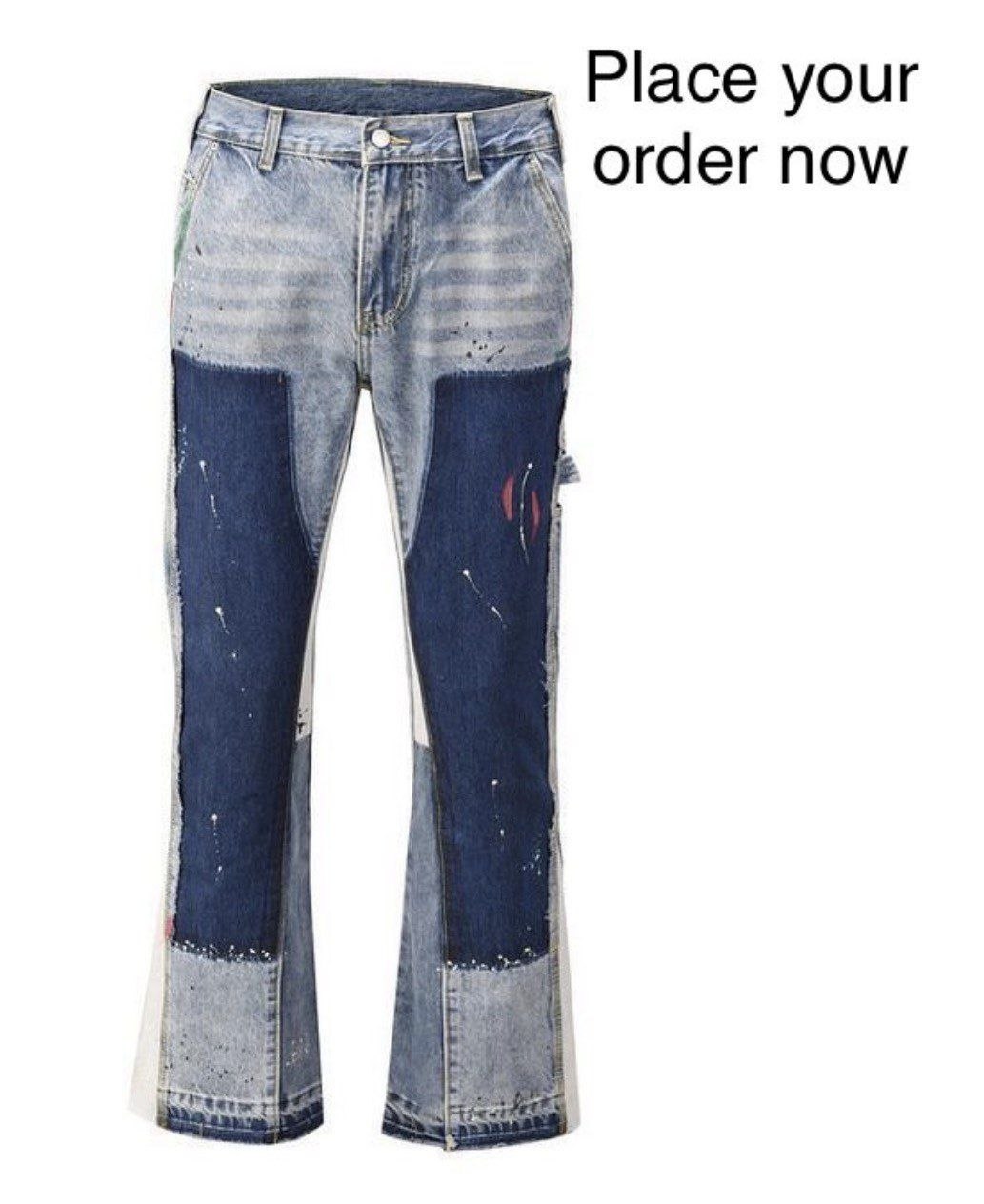 Mid-Wash Reconstructed V-Panel Flare Jeans